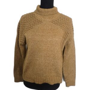 Falls Creek Turtleneck Sweater Women Small Mustard Yellow Textured Wool Blend